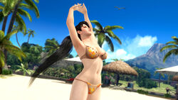  3d beach bikini black_hair breasts closed_eyes dead_or_alive dead_or_alive_xtreme_3_fortune dead_or_alive_xtreme_beach_volleyball large_breasts momiji_(ninja_gaiden) ninja_gaiden official_art ponytail solo stretch tecmo 