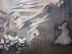  1other abstract abstract_background androgynous closed_eyes cloud commentary_request flower from_side indie_utaite long_hair pale_skin petals rotten short_hair solo surreal tears tmt utaite vocaloid white_hair wrappings zouka_no_shizuku_(vocaloid) 