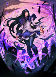  akemi_homura black_hair felsus female hairband lips long_hair magic_circle mahou_shoujo_madoka_magica pantyhose purple_eyes solo 