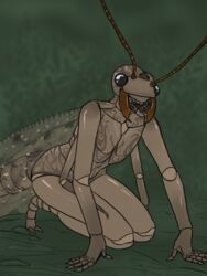  2016 3:4 4_arms 5_fingers abc_insects ambiguous_gender antennae_(anatomy) anthro arm_support arthropod arthropod_abdomen biped black_eyes brown_body brown_exoskeleton brown_markings brown_skin brown_stripes claws compound_eyes digital_media_(artwork) digital_painting_(artwork) dobsonfly exoskeleton fingers flat_chested full-length_portrait grey_background humanoid_hands insect_wings insects kneeling looking_at_viewer looking_away mandibles markings multi_arm multi_limb multicolored_body multicolored_skin noet nude portrait simple_background solo striped_body striped_exoskeleton stripes wide_hips wings 