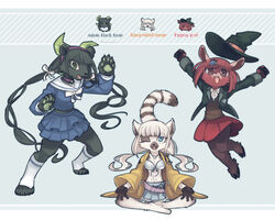  5:4 alternate_species angie_yonaga anthro bear black_bear bovid caprine clothing danganronpa danganronpa_v3 facial_tuft female goat group hair hi_res himiko_yumeno honzumaruii_(artist) kemono lemur mammal open_mouth primate spike_chunsoft strepsirrhine tenko_chabashira trio tuft ursine 