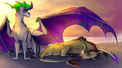  claws day detailed_background digital_media_(artwork) dragon duo european_mythology feral hi_res horn lying mollish mythological_creature mythological_scalie mythology outside scalie sky spines western_dragon 