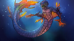  anthro claws digital_media_(artwork) hi_res horn male marine merfolk mollish solo split_form underwater water 