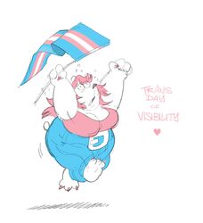  absurd_res anthro bear bottomwear breasts cleavage clothed clothing denim denim_bottomwear denim_clothing english_text female fur hair heart_symbol hi_res international_transgender_day_of_visibility jeans lgbt_pride long_hair mammal noelle_(twistcmyk) open_mouth pants pink_hair polar_bear pride_color_flag pride_colors shirt simple_background slightly_chubby slightly_chubby_anthro slightly_chubby_female tank_top text topwear trans_(lore) trans_woman_(lore) transgender_pride_colors twistcmyk ursine white_background white_body white_fur wide_eyed 