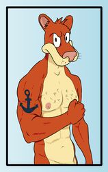  anthro body_hair cartoon_network chest_hair cow_and_chicken i_am_weasel male mammal muscular mustelid musteline nipples puck-the-buck sailor tattoo true_musteline weasel 