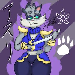  1:1 anthro asuri_(brawlhalla) brawlhalla felid female mammal pantherine panwhisky solo thick_thighs weapon 