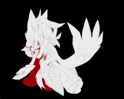  2boys animal_ears animal_nose avatar_(sonic_forces) black_background blood blood_from_mouth blood_on_teeth cannibalism fangs furry furry_male gloves highres infinite_(sonic) looking_at_viewer lying male_focus mezu_(odei) monochrome multiple_boys on_back pool_of_blood simple_background sonic_(series) sonic_forces spot_color tail teeth yaoi 