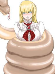  bhm blonde_hair blue_eyes blush clenched_teeth coiled female female restrained simple_background snake tekken white_background 