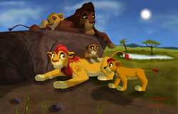  2015 absurd_res adolescent alpha_rain closed_eyes disney felid female feral group hi_res kenta kiara_(the_lion_king) kion_(the_lion_guard) kovu_(the_lion_king) lion love male mammal pantherine sala sleeping the_lion_guard the_lion_king young young_feral 