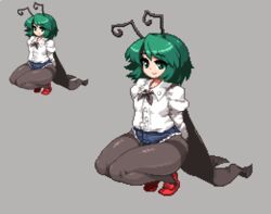  antennae bad_id bad_twitter_id cape female full_body green_eyes green_hair namako_daibakuhatsu pantyhose pixel_art smile solo thick_thighs thighs touhou wriggle_nightbug 