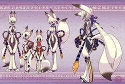  anthro apron ass bare_thighs big_breasts blue_eyes blush breasts camel_toe canid canine claws cleavage closed_eyes clothed clothing dipstick_ears dipstick_tail ear_markings eyewear female fox full-length_portrait fur glasses grin group hair hand_on_hip heart_symbol japanese_text looking_at_viewer mammal markings multicolored_ears multicolored_tail open_mouth pink_eyes portrait purple_eyes red_eyes sho_shibamoto skimpy skinsuit smile star tail tail_markings text tight_clothing translation_request white_body white_fur white_hair 