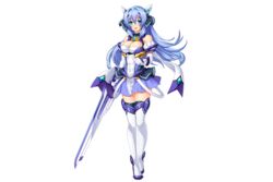  aqua_eyes armlet bare_shoulders blue_dress blue_footwear blue_gemstone blue_hair blue_skirt breasts cleavage cleavage_cutout clothing_cutout dress elbow_gloves exs-tia female flower_knight_girl full_body gem gloves gunblade hair_intakes headgear holding holding_sword holding_weapon katsuragi_marina kouyoku_senki_exs-tia large_breasts layered_skirt long_hair magical_girl open_mouth pleated_skirt simple_background skirt smile solo standing straight_hair sword tachi-e thighhighs third-party_source transparent_background weapon white_gloves white_thighhighs zettai_ryouiki 