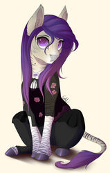  2016 absurd_res asinus bottomwear clothing digital_media_(artwork) donkey equid equine evehly eye_bags fan_character female feral flower fur hair hasbro hi_res hooves hybrid inner_ear_fluff jewelry looking_at_viewer mammal my_little_pony necklace nikki_(evehly) plant pose purple_eyes purple_hair simple_background sitting skirt solo stripes tuft white_background zebra zebroid zonkey 