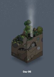  blue_background diorama fallen_tree gozz highres isometric night night_sky no_humans original rock sky smoke star_(sky) starry_sky 