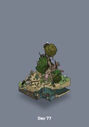  basket bird bone commentary diorama fallen_tree gozz grey_background highres isometric original plant skull tree 