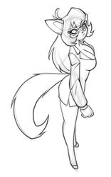  2023 anthro big_breasts bigdad breasts callie_briggs cleavage clothed clothing domestic_cat eyewear felid feline felis female fur glasses hair hanna-barbera mammal monochrome simple_background solo standing swat_kats 