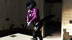  16:9 3d_(artwork) anthro big_breasts bottomwear breasts canid canine canis clothed clothing digital_media_(artwork) female fur garry&#039;s_mod gun hair handgun hi_res holding_object holding_weapon mammal pants pistol ranged_weapon shirt simple_background solo topwear viper-desires weapon widescreen wolf wolf_(petruz) 