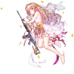  :t alternate_hairstyle ankle_ribbon assault_rifle barefoot blue_eyes blush breasts bridal_veil bride brown_hair cleavage closed_mouth damaged dress feet female flower fn_fnc fnc_(girls&#039;_frontline) fnc_(strawberry_cake_&amp;_garden_cosmos)_(girls&#039;_frontline) full_body girls&#039;_frontline gun hair_ornament high_heels holding holding_gun holding_weapon jewelry large_breasts leg_ribbon long_hair looking_at_viewer no_socks official_alternate_costume official_art oppai_loli petals pink_ribbon ribbon rifle ring shenbei_xiaoqiu shoes simple_background single_shoe solo third-party_source toes transparent_background veil weapon wedding_dress wedding_ring white_dress white_footwear 