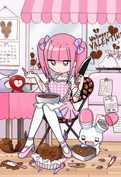  apron awning bandages black_eyes blood blunt_bangs bow boxcutter broken_heart calendar_(object) candy chair chocolate commentary_request ezaki_bisuko female folding_chair food hairbow happy_valentine heart heart-shaped_chocolate heart_apron heart_top highres holding holding_knife holding_weapon jitome knife long_hair menhera-chan_(ezaki_bisuko) menhera-chan_(ezaki_bisuko)_(character) middle_finger no_nose official_art on_chair pantyhose pill pink_footwear pink_hair pink_skirt purple_bow rabbit razor_blade self-harm shirt shoes short_sleeves sitting skirt skull solo syringe twintails valentine weapon white_pantyhose white_shirt wrist_cutting yami_kawaii yume_kawaii 