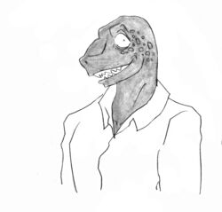  absurd_res anthro beastars efradraws forked_tongue gosha_(beastars) grandparent_(lore) green_body green_skin hi_res komodo_dragon lizard male mature_male monitor_lizard monochrome pupils reptile scales scalie simple_background small_pupils smile solo tongue traditional_media_(artwork) white_background wrinkles 