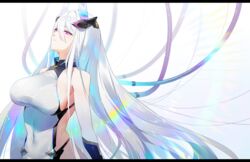  azur_lane bare_shoulders breasts covered_navel female headgear highres impossible_clothes impossible_leotard kazu_satou kearsarge_(azur_lane) leotard long_hair red_eyes sideless_leotard simple_background solo very_long_hair white_background white_hair white_leotard 