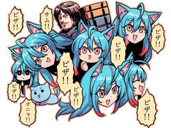  1boy :d ^_^ ahoge animal_ear_fluff animal_ears blue_hair closed_eyes closed_mouth death_stranding eyes_visible_through_hair feline female fox_ears fox_girl fox_tail hair_between_eyes highres indie_virtual_youtuber long_hair multiple_tails onyankopon_(vtuber) open_mouth sam_porter_bridges simple_background smile speech_bubble straight_hair tail translation_request tukiwani upper_body very_long_hair virtual_youtuber white_background 