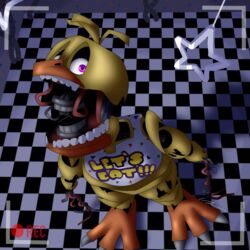  1:1 2023 avian bird camera chicken claws digital_media_(artwork) exposed_endoskeleton female five_nights_at_freddy&#039;s five_nights_at_freddy&#039;s_2 galliform gallus_(genus) hi_res horror_(theme) humanoid hybrid machine passiona_roo phasianid robot scottgames solo tall teeth toe_claws withered_chica_(fnaf) 