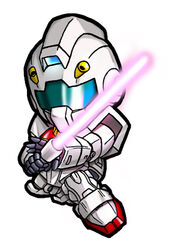  chibi energy_sword gm_(mobile_suit) gundam mecha meta_meta mobile_suit_gundam no_humans simple_background solo sword weapon 