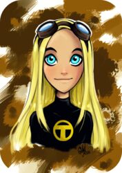  blonde_hair blue_eyes dc_comics female goggles long_hair portrait smile solo teen_titans terra_(dc) 