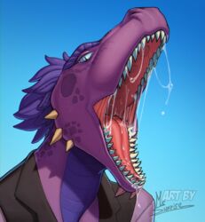  anthro bodily_fluids bored digital_media_(artwork) dragon hi_res male mouth_shot ms.sunrise mythological_creature mythological_scalie mythology open_mouth portrait saliva scalie sharp_teeth solo standing teeth tongue 