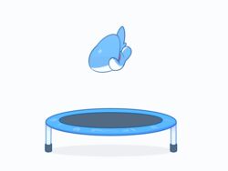  2d_animation 4:3 ambiguous_gender animated blue_body bouncing canid canine canis collar countershade_torso countershading domestic_dog fish hybrid loop mammal marine playing shark shark_puppy short_playtime simple_background solo trampoline vress_(artist) vress_(character) white_background 