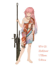  absurdres african_clothes alternate_costume anti-materiel_rifle bandaged_arm bandages barefoot chinese_commentary chinese_zodiac chuck_(harfmoondark) commentary_request country_connection english_text feet female girls&#039;_frontline gun highres ntw-20 ntw-20_(girls&#039;_frontline) photoshop_(medium) pink_hair rifle sniper_rifle solo toes tribal_illustration weapon 