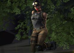  1girls 3d ball_gag bare_shoulders belt bondage boots breasts brown_eyes brown_hair female female_only fortnite gag gagged human kneeling long_hair outdoors pants ponytail ramirez_(fortnite) rope shirt small_breasts solo sunglasses sunglasses_on_head tagme 