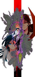  2boys bad_id bad_pixiv_id black_hair blue_eyes brother_and_sister brown_hair cousins dalc_rose facial_hair female goatee highres long_hair magi_the_labyrinth_of_magic monster multiple_boys polearm ren_hakuei ren_hakuryuu ren_kouen scar siblings weapon yellow_eyes 