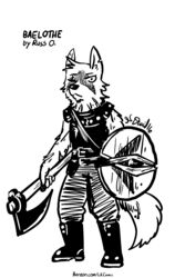  2016 2:3 5_fingers absurd_res anthro armor axe battle_axe belt biped black_and_white black_body black_fur black_nose boots bottomwear canid canine cheek_tuft clothing digital_media_(artwork) ears_up english_text eye_scar eyebrows facial_markings facial_scar facial_tuft fingers fluffy fluffy_tail footwear fox front_view full-length_portrait fur head_markings head_tuft hi_res holden_(ridentem) holding_object holding_weapon humanoid_hands inner_ear_fluff latchkey_kingdom looking_at_viewer male mammal markings melee_weapon monochrome no_pupils notched_ear p5ych pants plantigrade portrait round_shield scar shield signature simple_background snout solo standing tail text tuft url weapon white_background white_body white_fur wood wood_shield yuman 