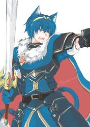  1boy alternate_costume armor blue_eyes blue_hair cape commentary_request falchion_(fire_emblem) fire_emblem fire_emblem:_mystery_of_the_emblem fire_emblem_heroes gloves male_focus marth_(fire_emblem) qumaoto solo sword tiara weapon 