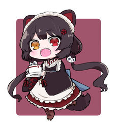  :d animal_ears apron black_hair black_kimono boots brown_eyes brown_footwear chibi commentary_request cross-laced_footwear cup dog_ears dog_girl dog_hair_ornament dog_tail fangs female flower frilled_apron frilled_skirt frills full_body hair_flower hair_ornament hakama hakama_skirt heterochromia holding holding_saucer inui_toko japanese_clothes kimono lace-up_boots long_hair long_sleeves looking_at_viewer low_twintails maid maid_headdress nijisanji nozo_(hitomiz) obi pleated_skirt red_eyes red_flower red_hakama red_skirt sash saucer skirt sleeves_past_wrists smile solo standing standing_on_one_leg tail twintails very_long_hair virtual_youtuber wa_maid white_apron wide_sleeves yellow_eyes 