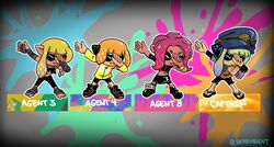  4girls agent_3_(splatoon) agent_3_(splatoon_3) agent_4_(splatoon) agent_8_(splatoon) berrybadvt blonde_hair boots crop_top dab_(dance) dark-skinned_female dark_skin hat highres inkling inkling_girl inkling_player_character jacket multiple_girls octoling octoling_girl octoling_player_character orange_hair peaked_cap pink_hair poncho sandals splashtag_(splatoon) splatoon_(series) splatoon_1 splatoon_2 splatoon_2:_octo_expansion splatoon_3 squidbeak_splatoon tentacle_hair toeless_footwear torn_clothes 