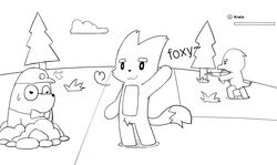  :3 anthro ar-15 assault_rifle avian biped bird black_and_white bodily_fluids bow_(feature) bow_tie canid canine chibi clothed clothing cloud crotch_tuft delivery_mole dipstick_tail domestic_cat dot_eyes emanata empty_eyes english_text eulipotyphlan eyebrows featureless_arms featureless_legs felid feline felis fox gesture grass group gun hat headgear headwear heart_symbol holding_gun holding_object holding_ranged_weapon holding_weapon kreio looking_at_another looking_at_viewer m4 mammal markings mole_(animal) monochrome multicolored_tail nude outside pixile_studios plant ranged_weapon rifle shirt standing super_animal_royale sweat sweatdrop tail tail_markings text thick_eyebrows topwear tree tuft waving weapon 