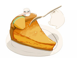  beanie bear bird chai_(drawingchisanne) food fork hat no_humans original penguin pie plate polar_bear pumpkin_pie scarf shadow simple_background standing tart_(food) tart_slice white_background 