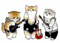  :&lt; animal armor black_leotard brown_fur electric_guitar feline grey_fur guitar heavy_metal highres instrument juno_(mofu_sand) kitten leotard music no_humans orange_fur original paw_up playing_instrument 