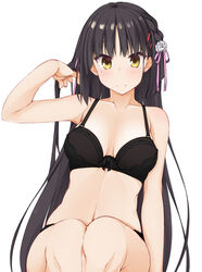  adjusting_hair arm_at_side bare_arms black_bra black_hair blunt_ends blush bra braid breasts breasts_apart cafe_stella_to_shinigami_no_chou closed_mouth collarbone commentary_request cowboy_shot curvy earrings eyelashes female flower frilled_bra frills hair_between_eyes hair_flower hair_ornament hair_ribbon hairclip hand_up hinata_masaki jewelry legs_together long_hair looking_at_viewer medium_breasts midriff mole mole_under_eye navel panties pink_ribbon ribbon rose shiki_natsume side_braid simple_background sitting skindentation smile solo stomach straight_hair stud_earrings underwear very_long_hair white_background white_flower white_rose yellow_eyes 