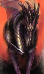  black_body black_scales colored detailed digital_drawing_(artwork) digital_media_(artwork) digital_painting_(artwork) dragon dragon_wings dungeons_and_dragons facial_spikes fantasy feral front_view glistening glistening_body glowing glowing_eyes green_eyes hasbro head_spikes horn long_ears long_neck looking_at_viewer male membrane_(anatomy) membranous_wings mythological_creature mythological_scalie mythology purple_body purple_scales reptile scales scalie scar shaded solo spikes spikes_(anatomy) undyingsong walking_towards_viewer wings wizards_of_the_coast 