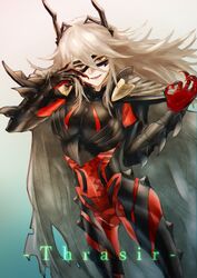  armor bad_id bad_twitter_id bone breastplate character_name commentary_request feh_xeri female fire_emblem fire_emblem_heroes highres horned_mask long_hair mask parted_lips red_eyes see-through see-through_body simple_background skeleton solo thrasir_(fire_emblem) white_hair 