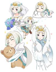  alternate_costume animal_ears blue_hair blush_stickers bouquet closed_eyes closed_mouth commentary_request dress fake_animal_ears female fire_emblem fire_emblem_heroes flower gradient_hair hair_flower hair_ornament holding knife long_sleeves menoko multicolored_hair open_mouth protected_link purple_eyes rabbit_ears short_dress short_hair simple_background stuffed_animal stuffed_toy teddy_bear tiara upper_body veil white_background white_hair white_legwear ylgr_(fire_emblem) 