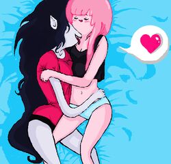  adventure_time bed black_hair cartoon_network heart lesbian licking_neck marceline pink_hair princess_bubblegum tagme vampire yuri 