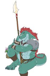  abs anthro green_body hi_res judicatorkoo lizardfolk_(lustful_desires) lizardman lustful_desires male melee_weapon muscular muscular_anthro muscular_male polearm rhot_(lustful_desires) scalie solo spear tail weapon 