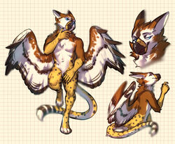  2019 4_toes 5_fingers anthro avian beak cheetah digital_media_(artwork) feathered_wings feathers feet felid feline fingers forearms fynath gryphon hybrid male mammal mythological_avian mythological_creature mythology nude reilukah scaled_forearms scales shaded simple_background solo toes wings 