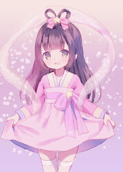  :d bow brown_background brown_eyes brown_hair chinese_clothes chitosezaka_suzu commentary_request cosplay female gradient_background hagoromo hair_ornament hair_rings hairbow hanfu high-waist_skirt long_hair looking_at_viewer open_mouth original orihime_(tanabata) orihime_(tanabata)_(cosplay) pink_bow pink_skirt purple_background shawl skirt smile solo star_(symbol) star_hair_ornament starry_background thighhighs very_long_hair white_thighhighs 