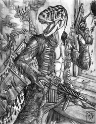 2010 3_fingers abs anthro ar_platform assault_rifle beretta beretta_93r bottomwear clothed clothing crouching detailed_background dinosaur extinct fingers graphite_(artwork) greyscale gun handgun holding_gun holding_object holding_ranged_weapon holding_rifle holding_weapon jacket m4 m4a4 male monochrome open_clothing open_jacket open_mouth open_topwear pants pencil_(artwork) pistol portrait predaguy prehistoric_species ranged_weapon reptile rifle scalie sharp_teeth smoke solo stoner_rifle tail teeth theropod three-quarter_portrait tongue topwear traditional_media_(artwork) tyrannosaurid tyrannosauroid tyrannosaurus tyrannosaurus_rex watermark weapon